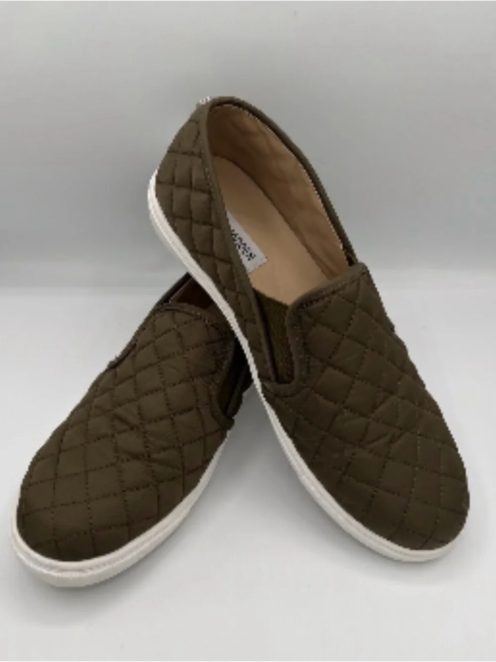 Steve Madden Quilted Slip-On Sneakers in Olive with White Rubber Sole Size 10